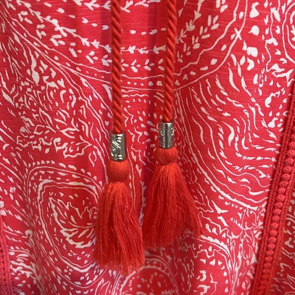 Coolibar women’s Sarti shirt radiant coral delicate paisley UPF 50 tassel medium - Picture 5 of 7